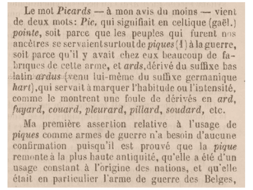 Capture d'écran d'un extrait d'ouvrage sur le patois picard de Jean-Baptiste Jouancoux, 1873