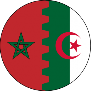 drapeaux Algérie et Maroc mêlés dans un cercle