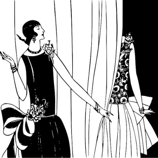 silhouettes en noir et blanc en robes années 30