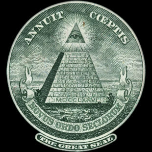 Symbole de l'œil surmontant la pyramide sur le billet d'un dollar américain